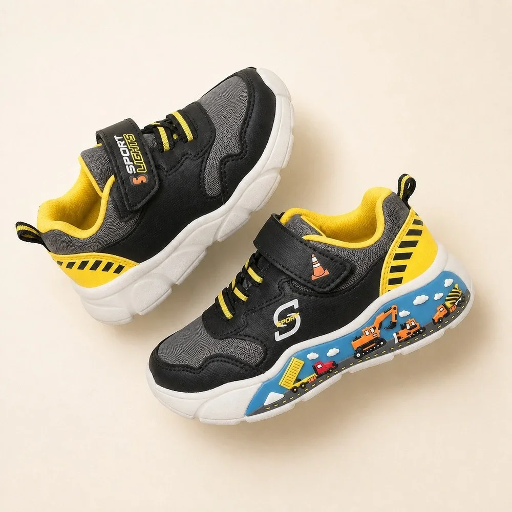 Skechers S-Lights Boys Construction Light Up Sneakers Black Yellow Kids Size 10